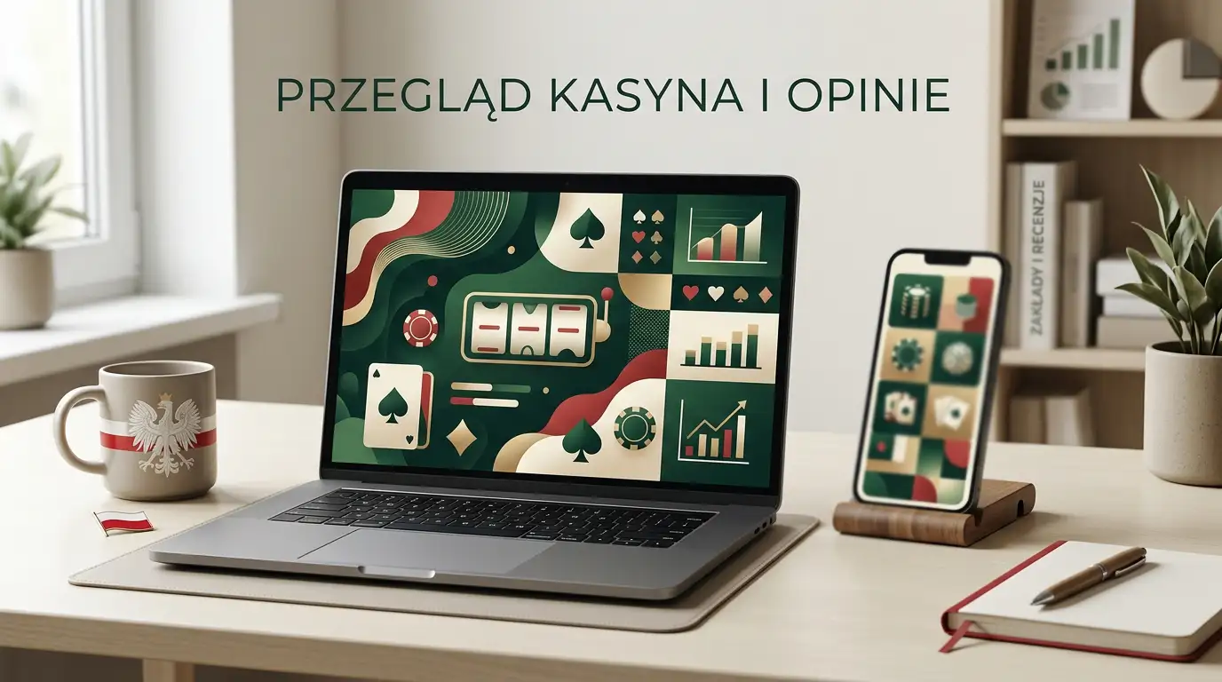 Ilustracja korzystania z kasyna online na laptopie i telefonie bez logotypów marek