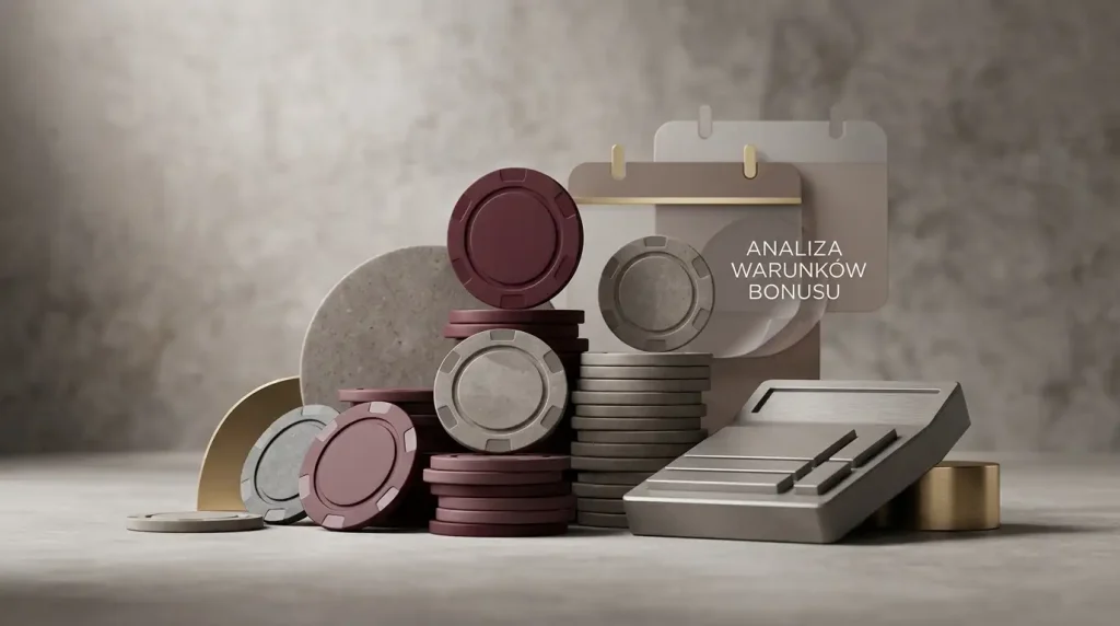 Neutralna ilustracja obliczania warunków bonusu kasynowego w złotych